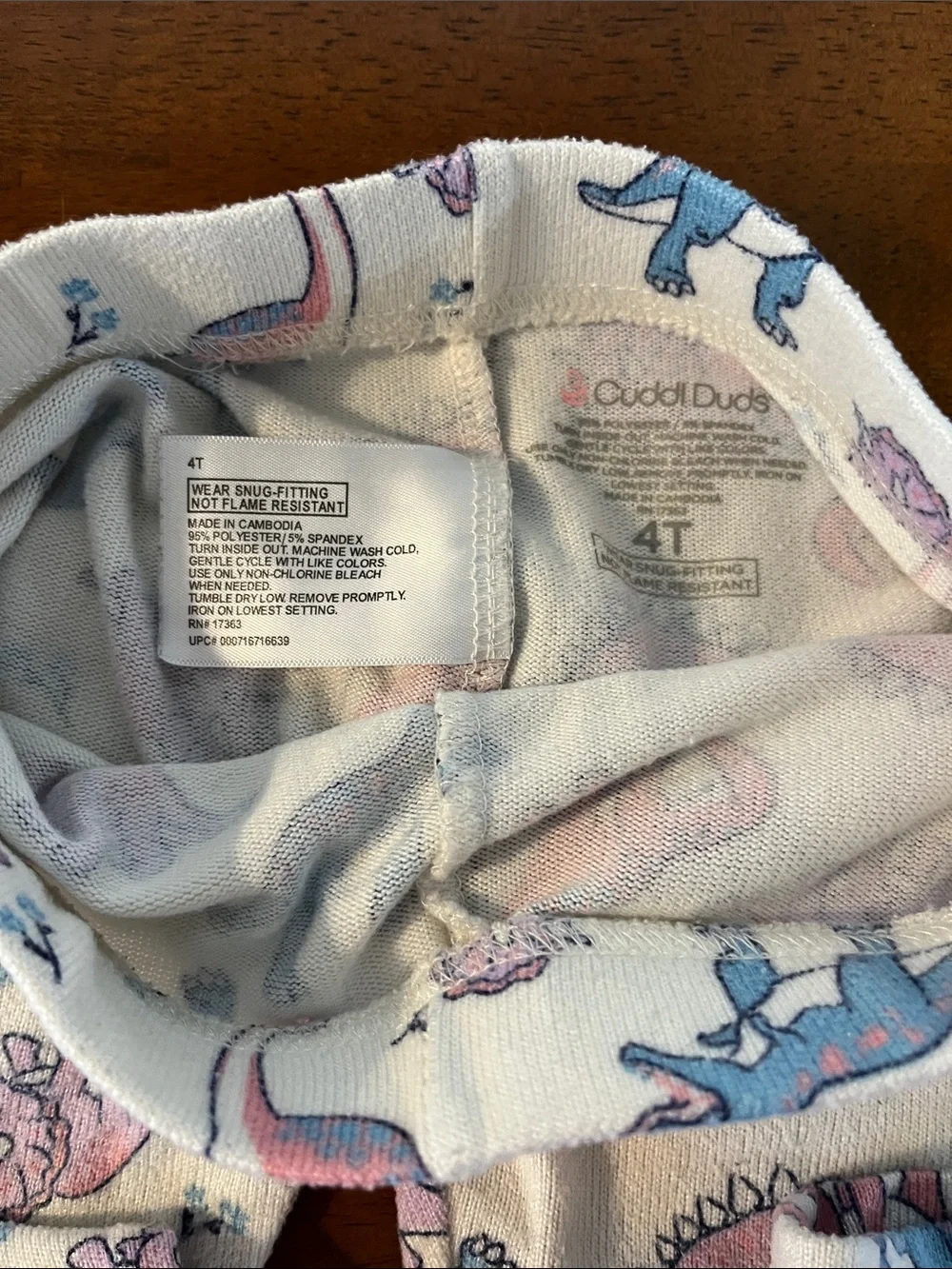 Cuddl Duds Cream Pajama Set with Pink & Blue Dinosaur Print